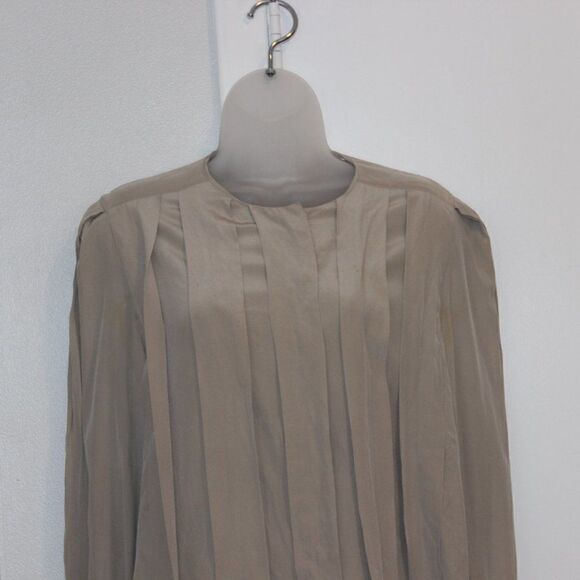 Vintage The Silk Farm Tan Blouse 100% Silk Women Size 10 - Picture 2 of 10